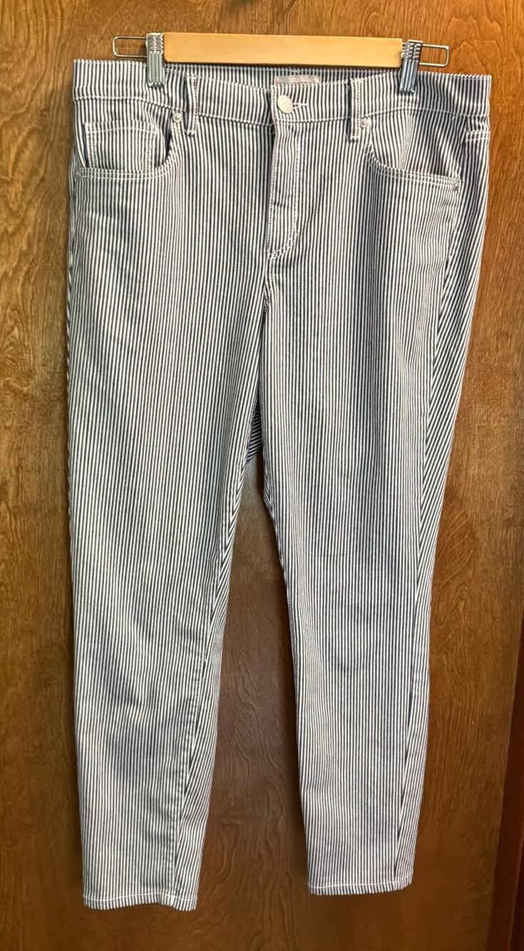 Loft Outlet Blue and White Vertical Striped Skinny Ankle Jeans sz 10